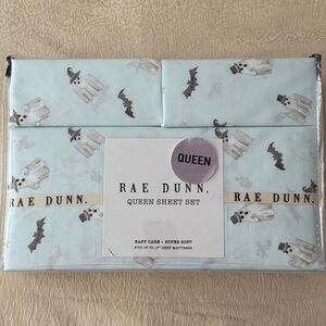 NEW Rae Dunn Blue Witch Ghosts Boo Bats Halloween Queen Sheet Set